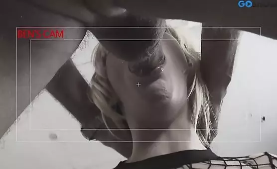 Blonde Slut in Fishnets Seduced by Two Studs WideLeg Spreading Action