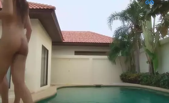 Outdoor Delight Asian Couple Fucks Passionately at Pool  Cunnilingus, Blowjob Penetration